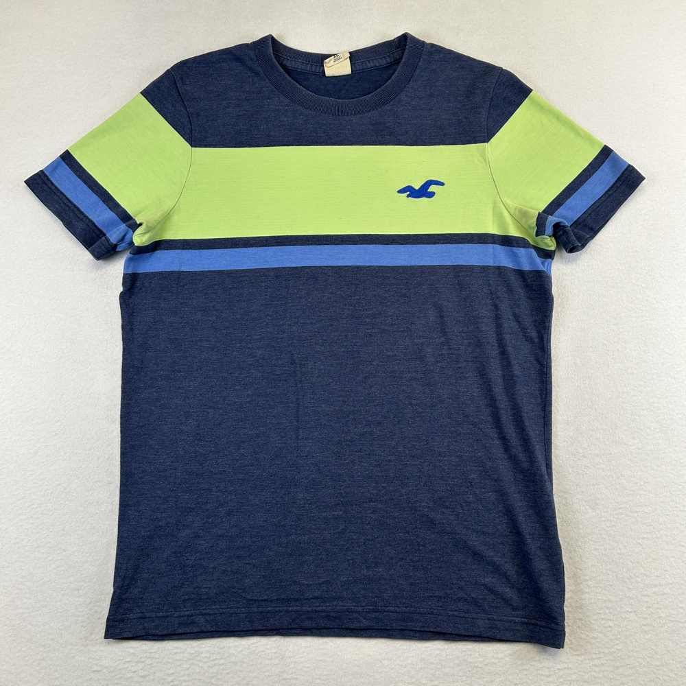 Hollister Shirt Mens XL Blue Green Colorblock Crew Neck Embroidered Logo Tee